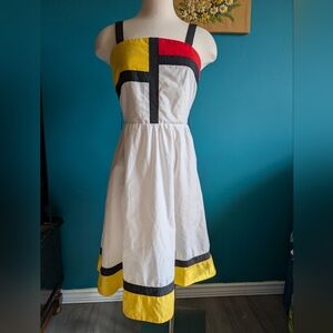 Vintage Colorblock Dress - Red, Yellow, Black, White